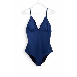 Cupshe Blue Tummy Control One Piece Swimsuit XL Textured Scalloped